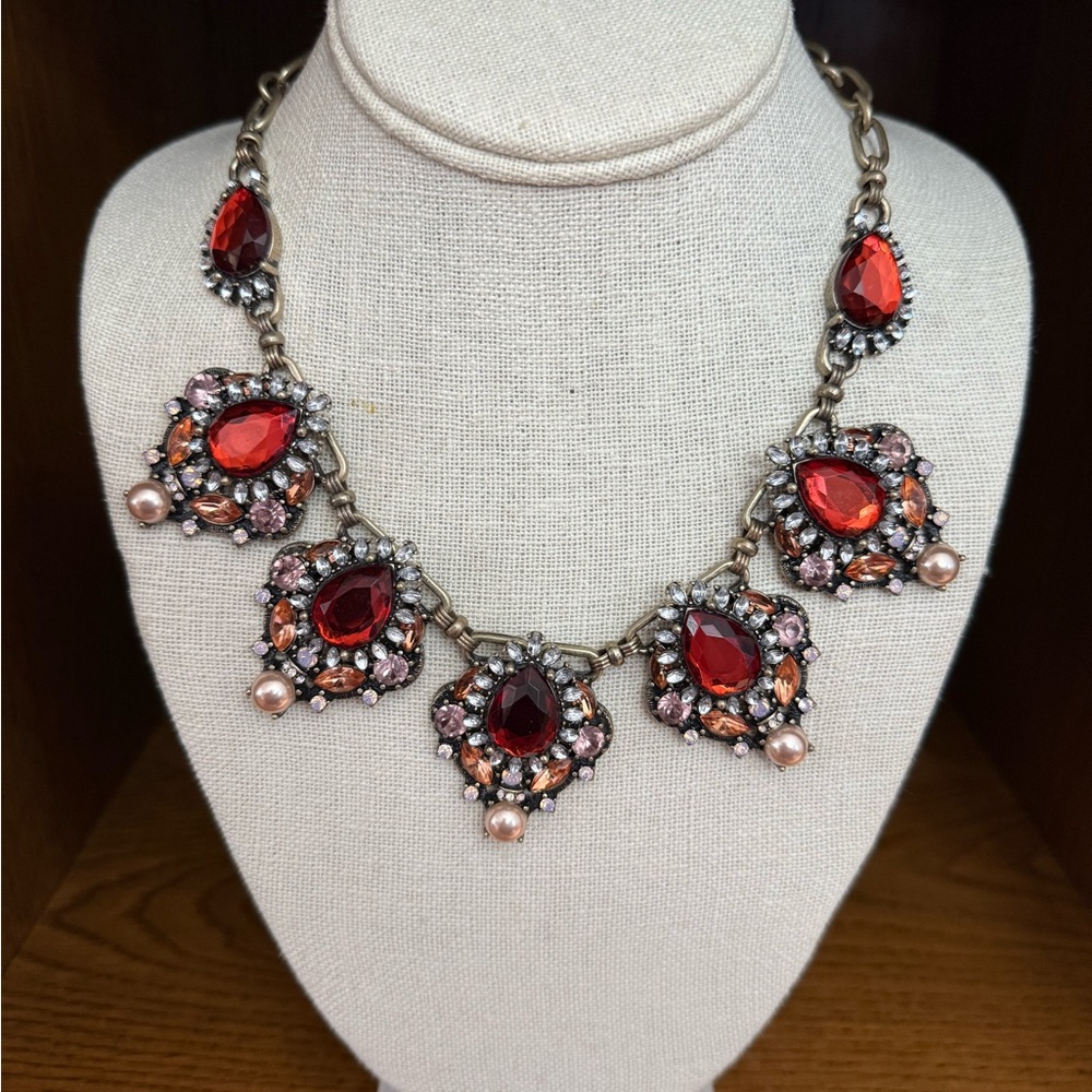 Elegant Red and Pink Gemstone Necklace and earring set